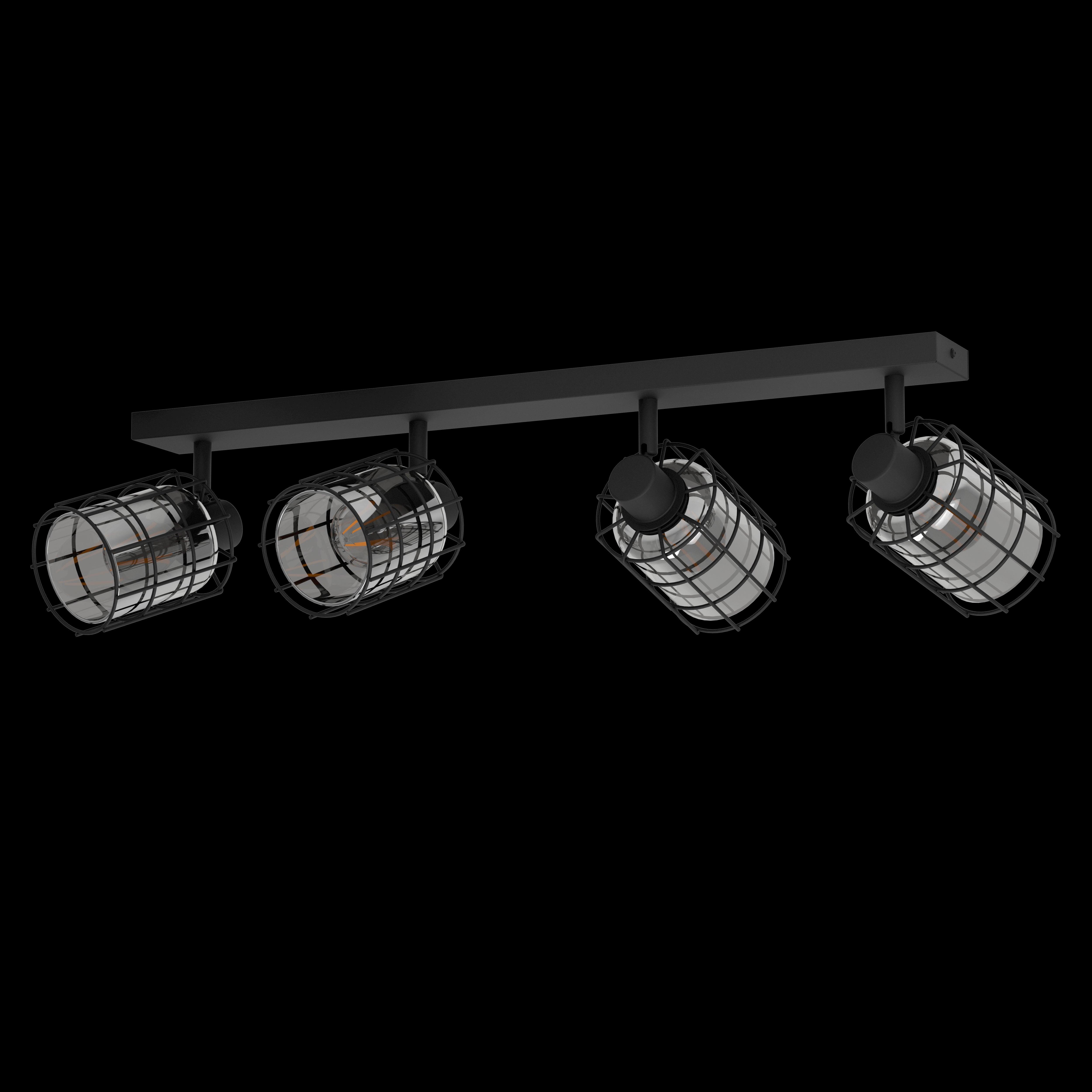 eglo consaca black wire smoked glass 4 light bar spotlight living room close up