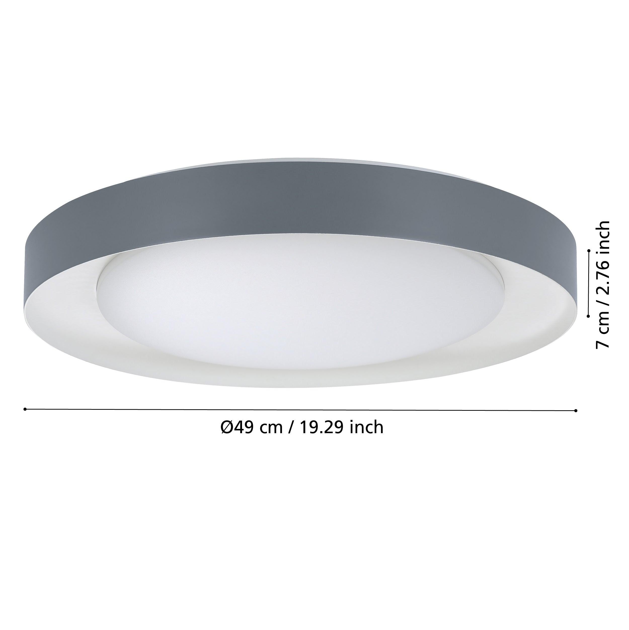 eglo laurito grey surround circular led flush ceiling light 49cm living room close up