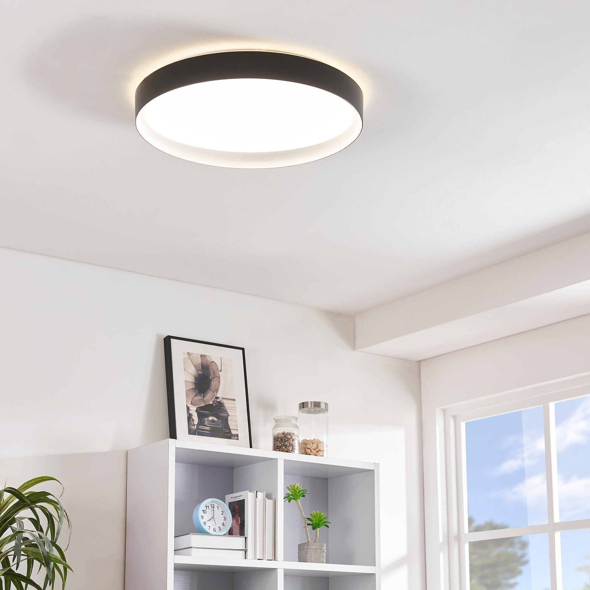 eglo laurito black surround circular led ceiling flush 49cm