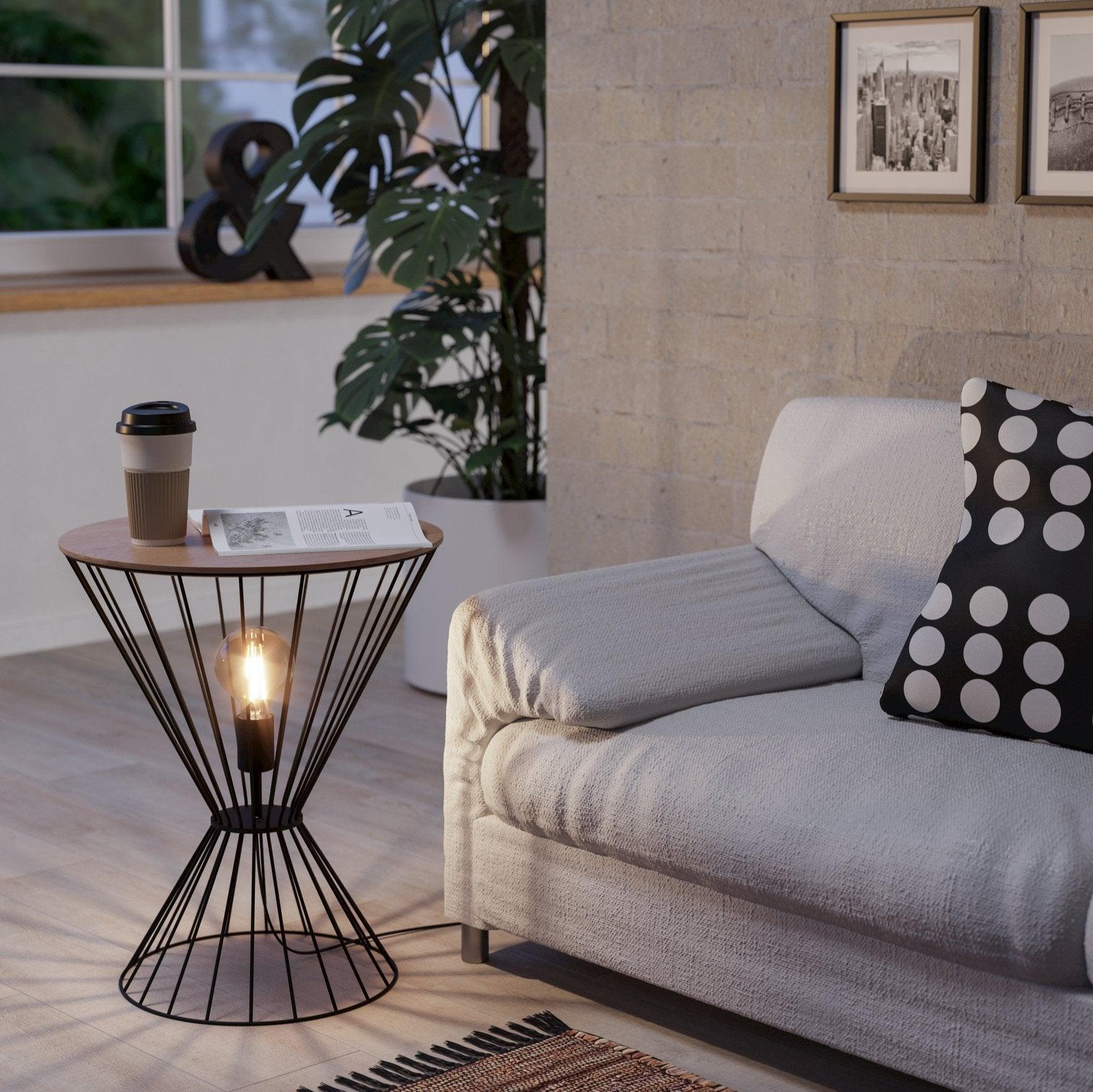 eglo desierto black wire wood side table lamp