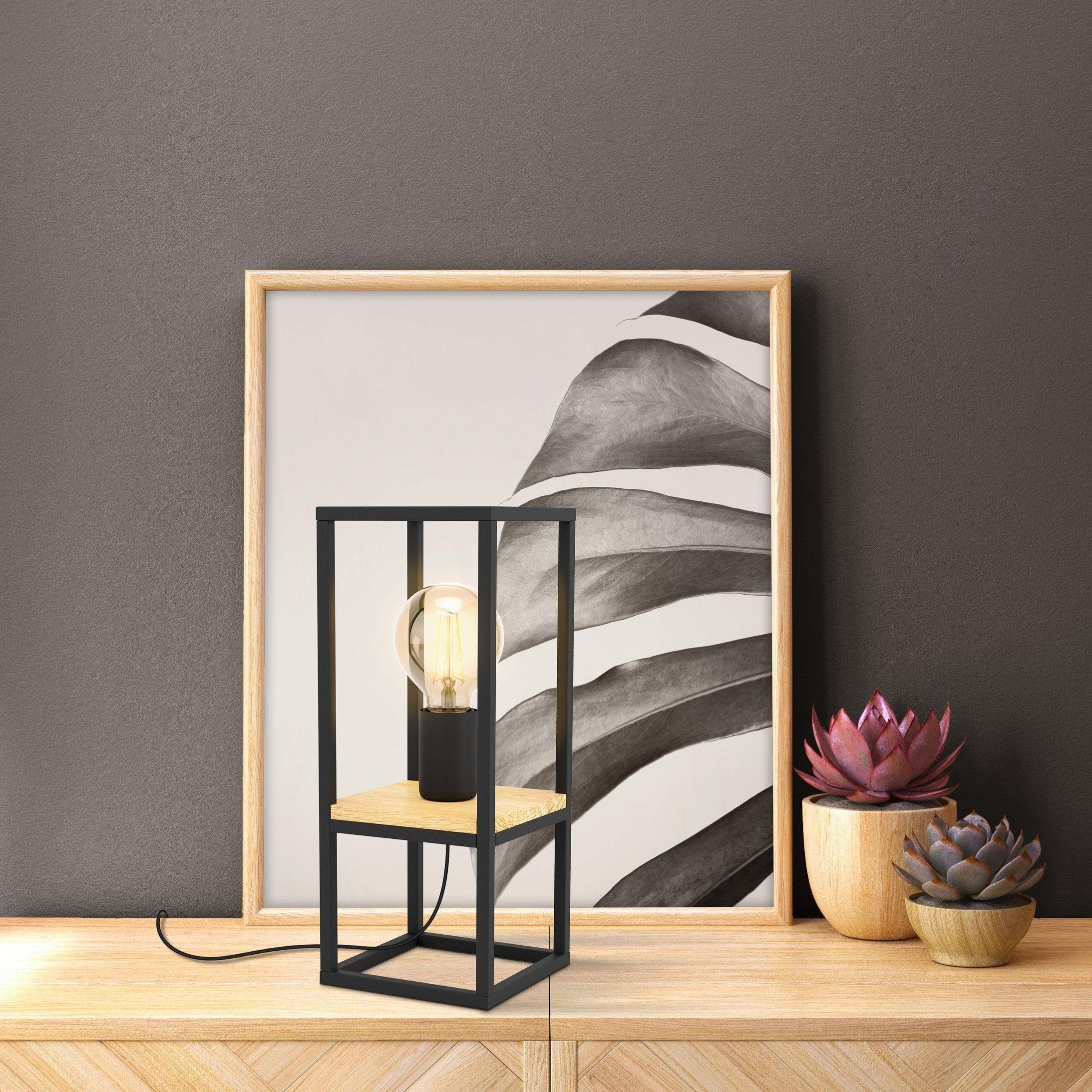 eglo libertad black metal wood framed table lamp