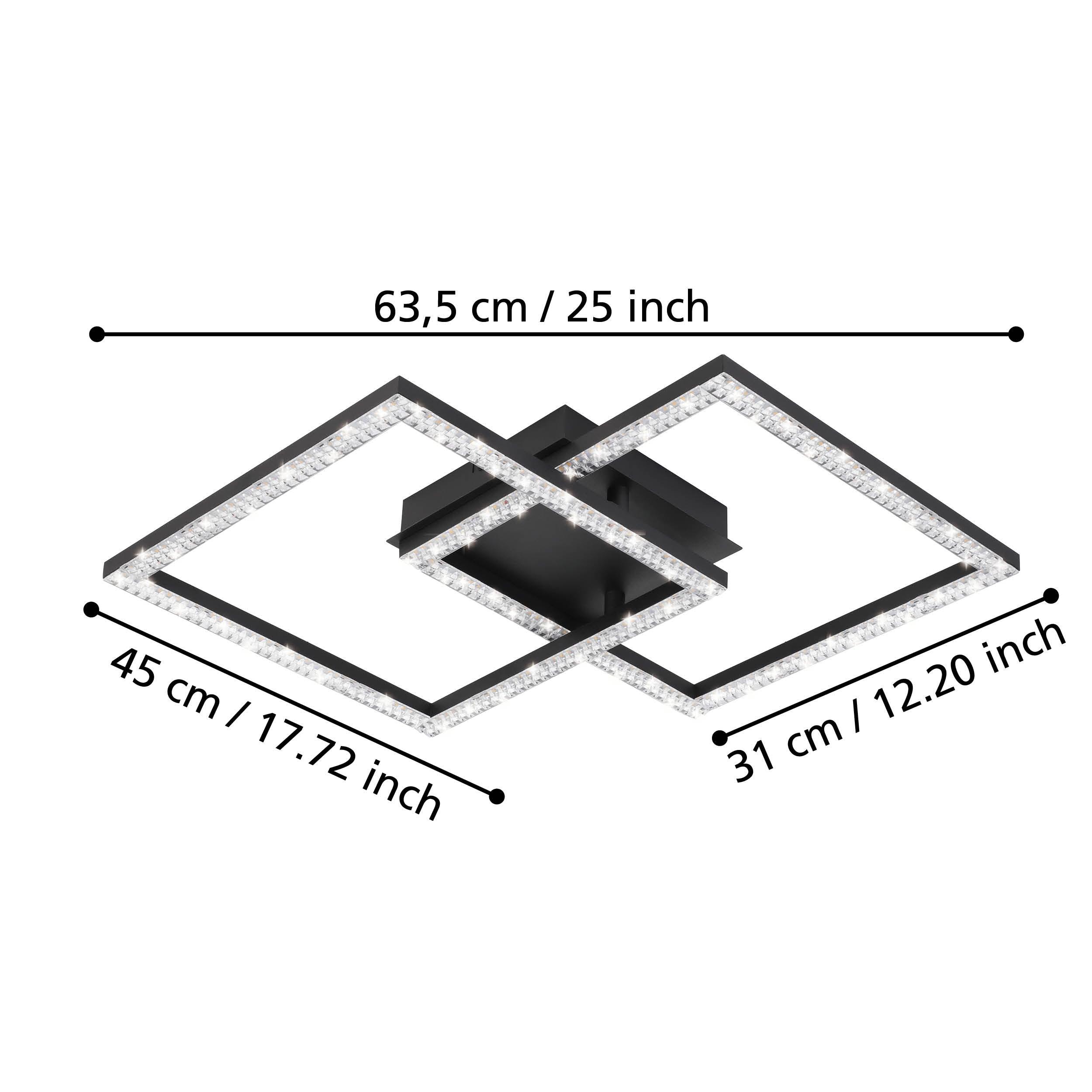 eglo lejias 2 square geometric black plastic crystal led ceiling flush living room image