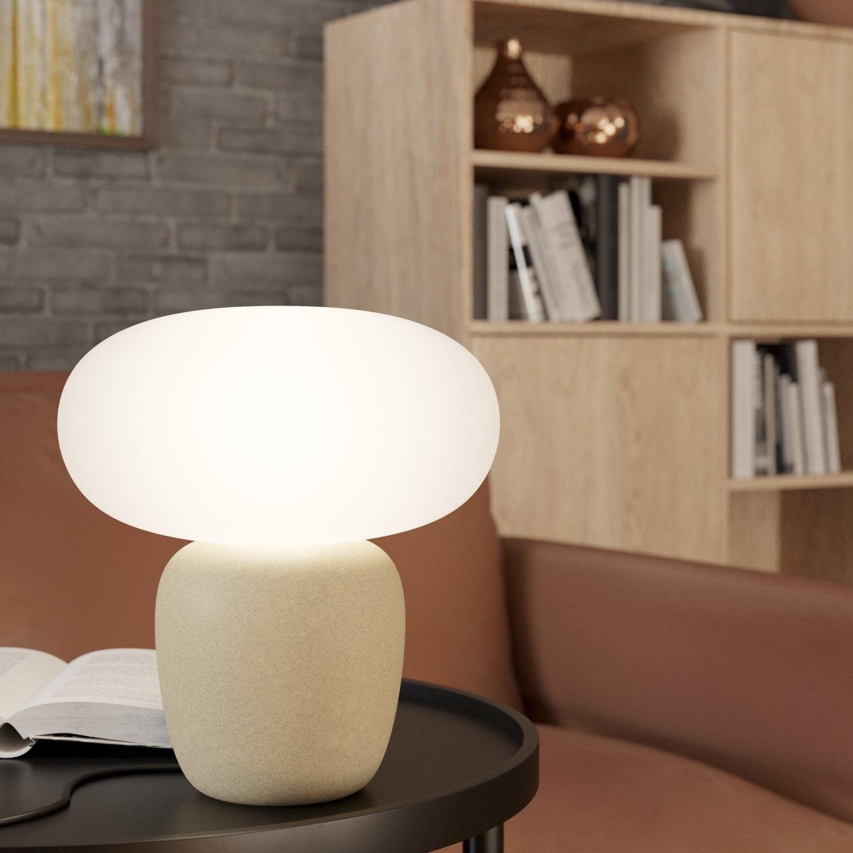 eglo cahuama brown ceramic table lamp satin white glass shade living room image