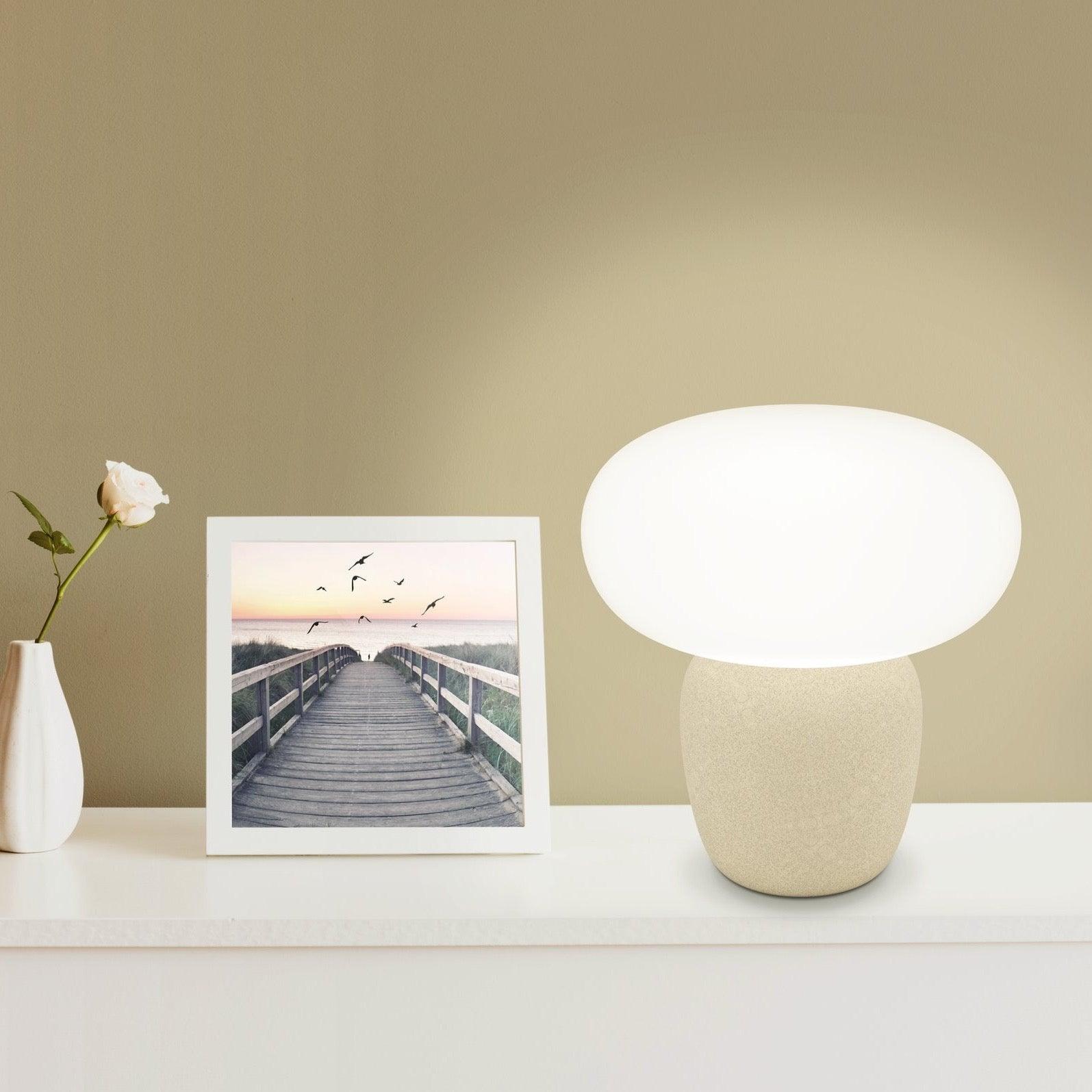 eglo cahuama brown ceramic table lamp satin white glass shade