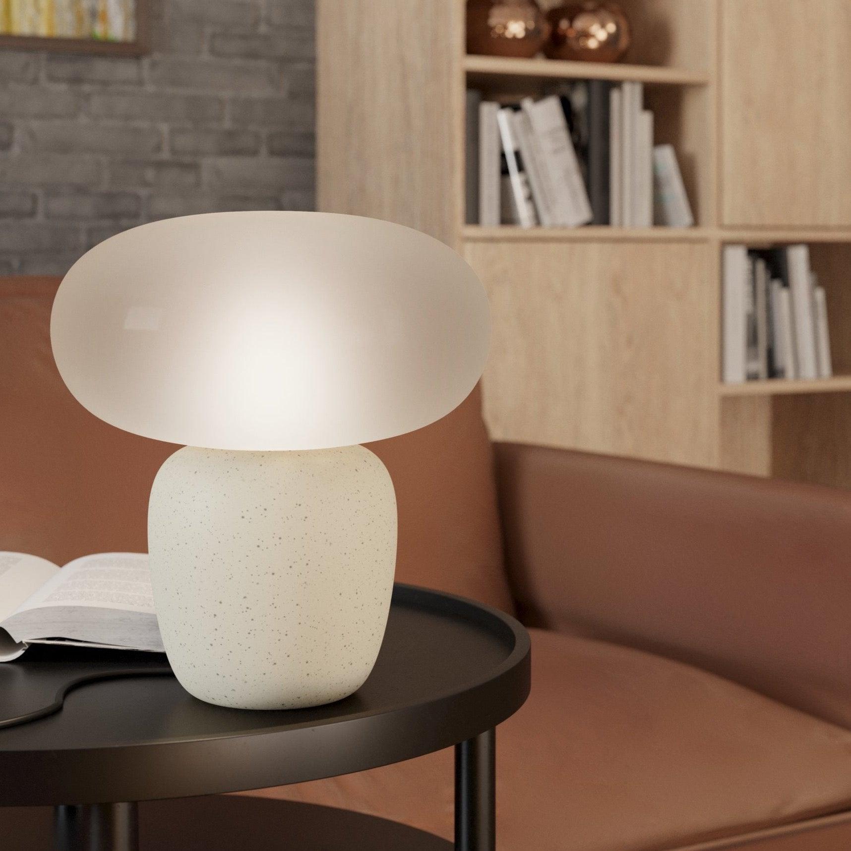 eglo cahuama white ceramic table lamp satin grey glass shade