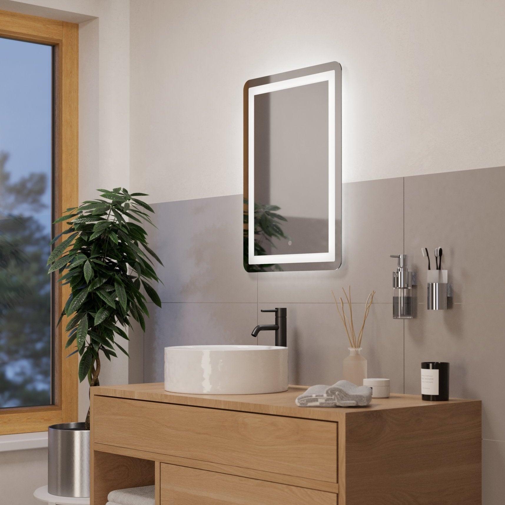 eglo buenavista 1 ip44 led rectangular touch bathroom mirror with lights