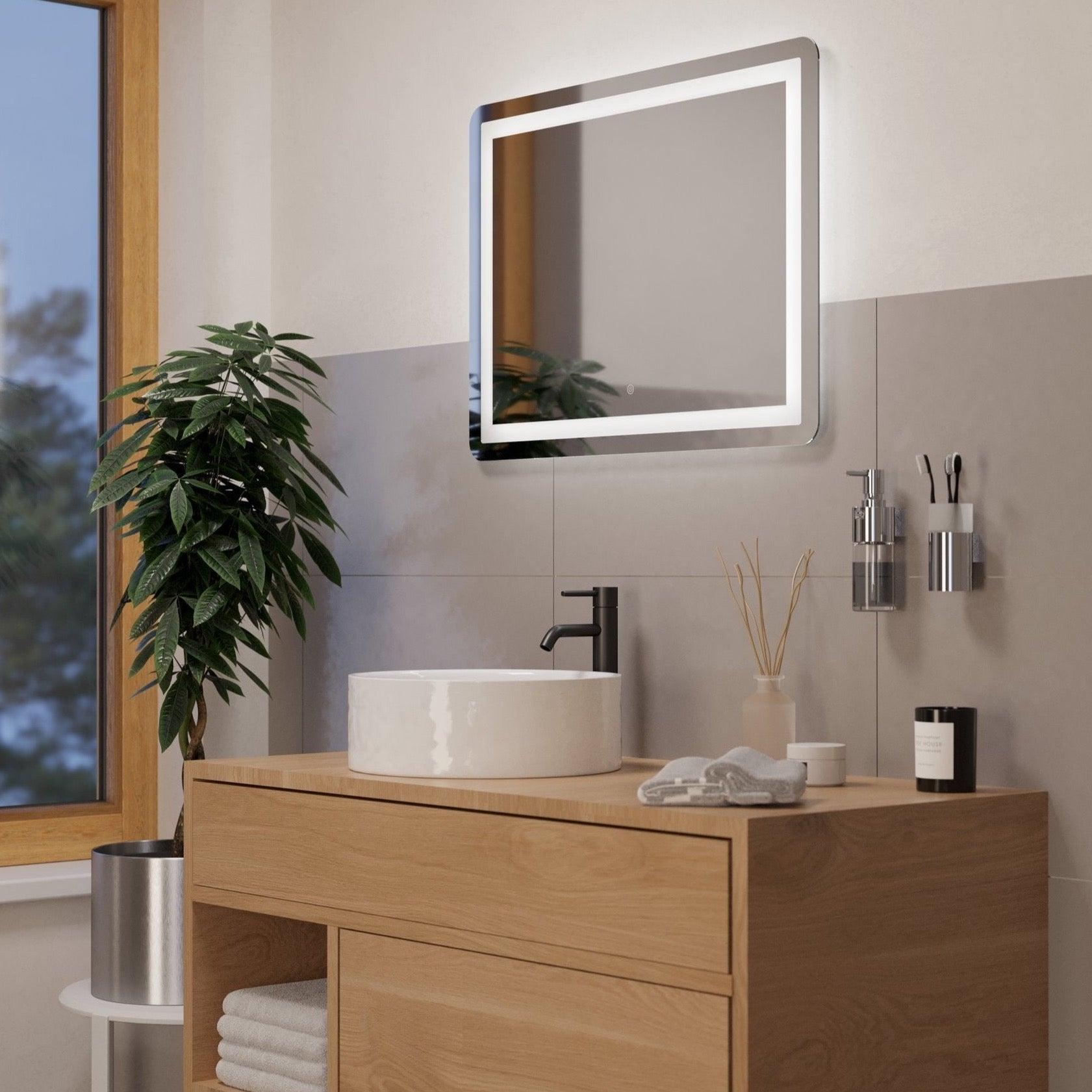 eglo buenavista 1 ip44 led lit rectangular touch bathroom mirror