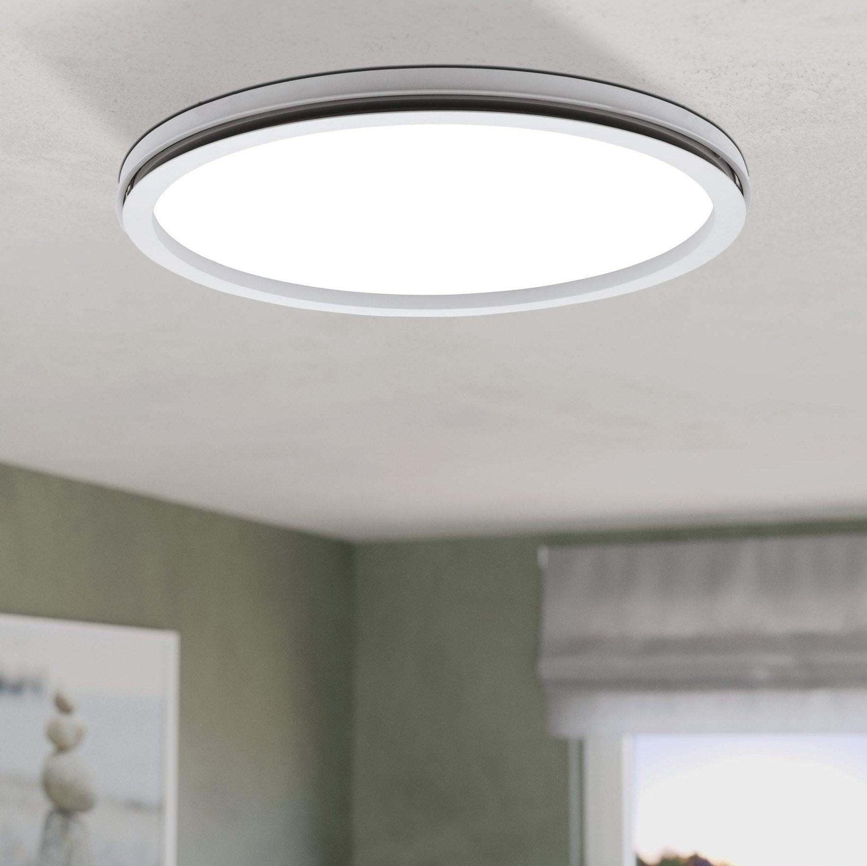 eglo lazaras white round led remote controlled flush ceiling light living room image