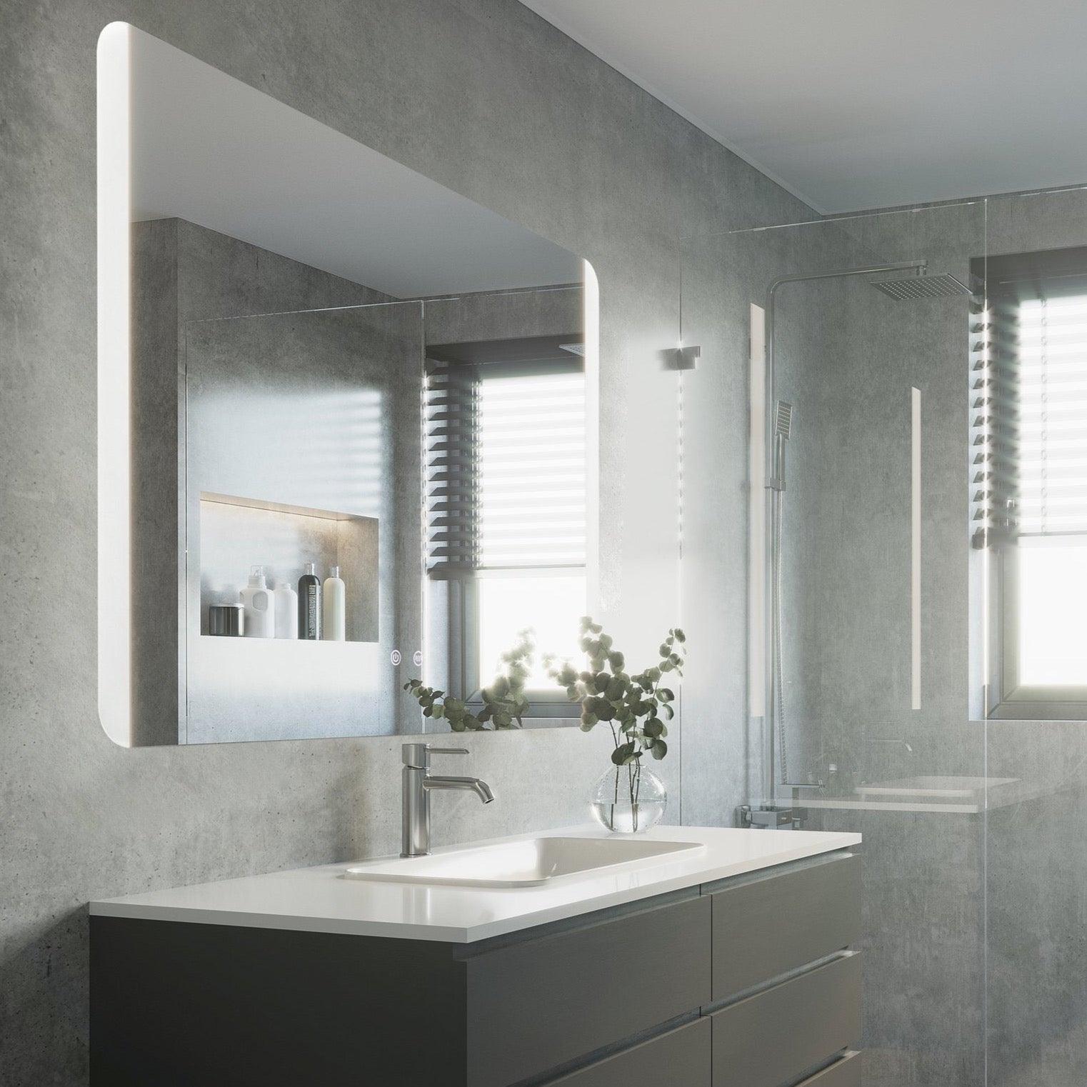 eglo buenavista 2 ip44 led floating rectangular touch bathroom mirror 80cm