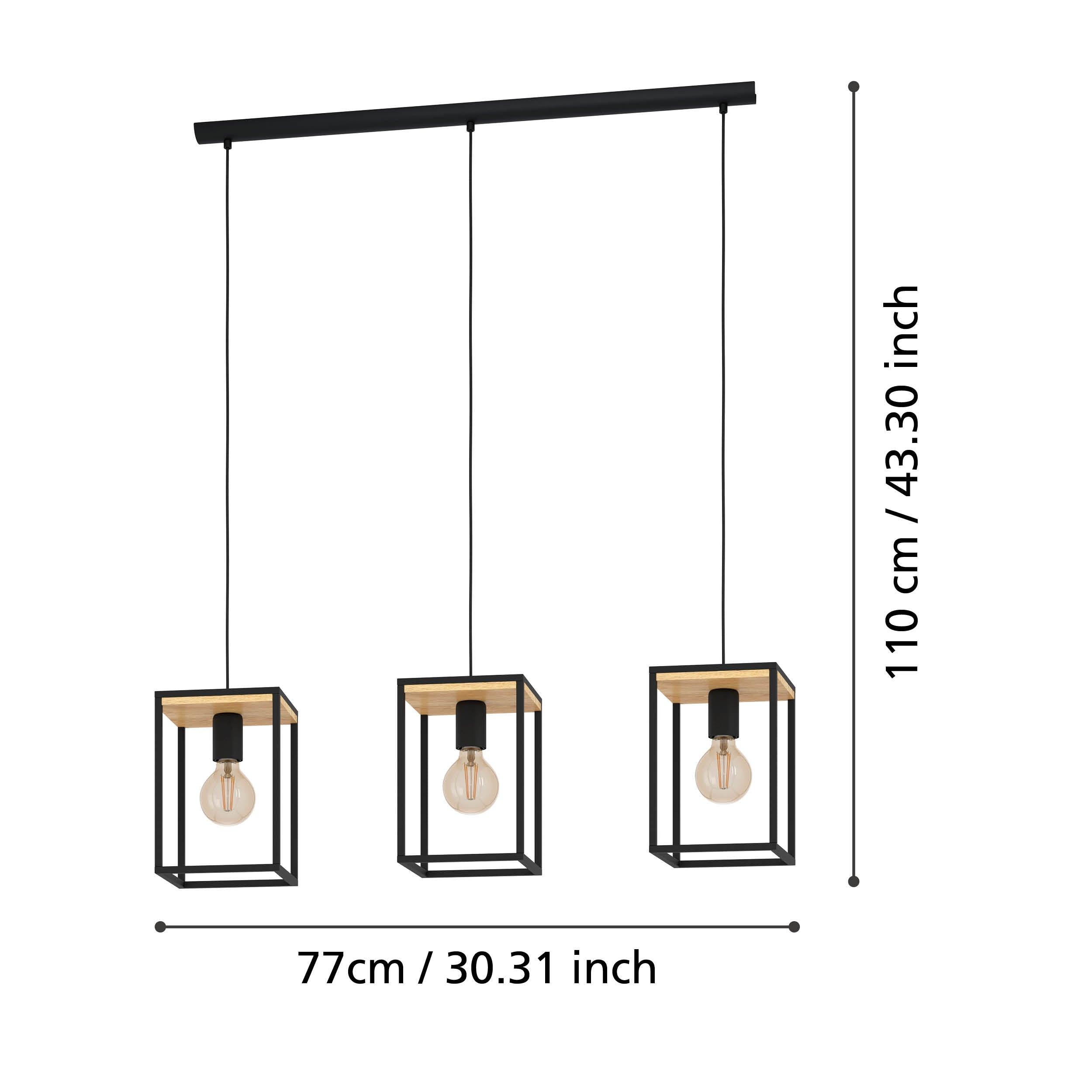 eglo libertad 3 light black metal wood pendant living room close up