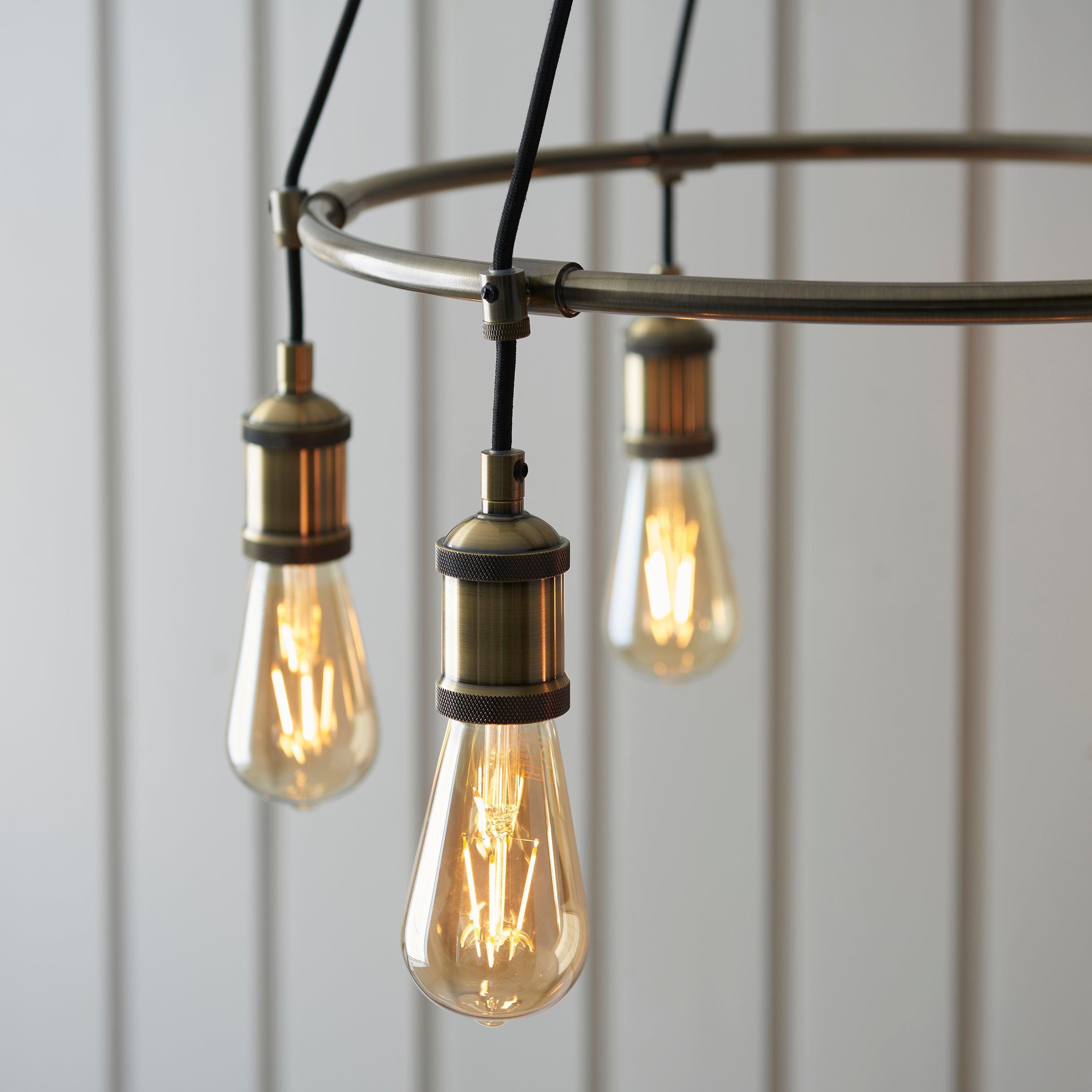 Endon Hal 6 Light Antique Brass Pendant Ceiling Light-Ceiling Pendant Lights-Endon Lighting Bedrooom Lighting Wide ImageTiffany Lighting Direct