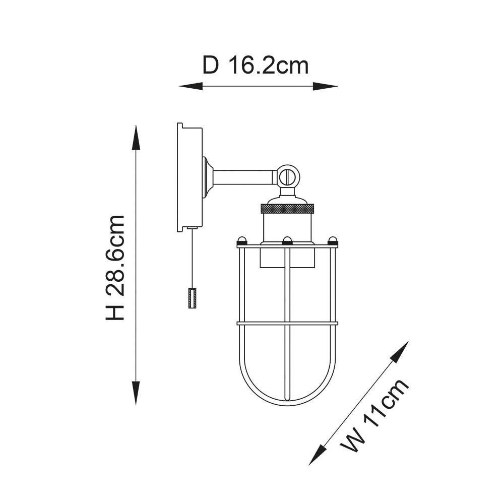 Weston Antique Brass Caged Bathroom Wall Light - Pull Cord