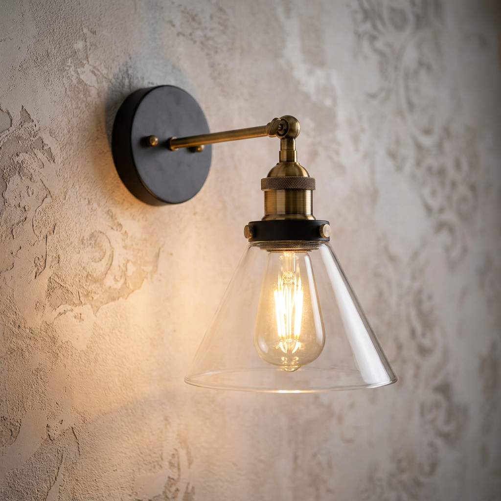 Aken Black & Gold Adjustable Wall Light - Conical Glass Shade-warehouse-180926