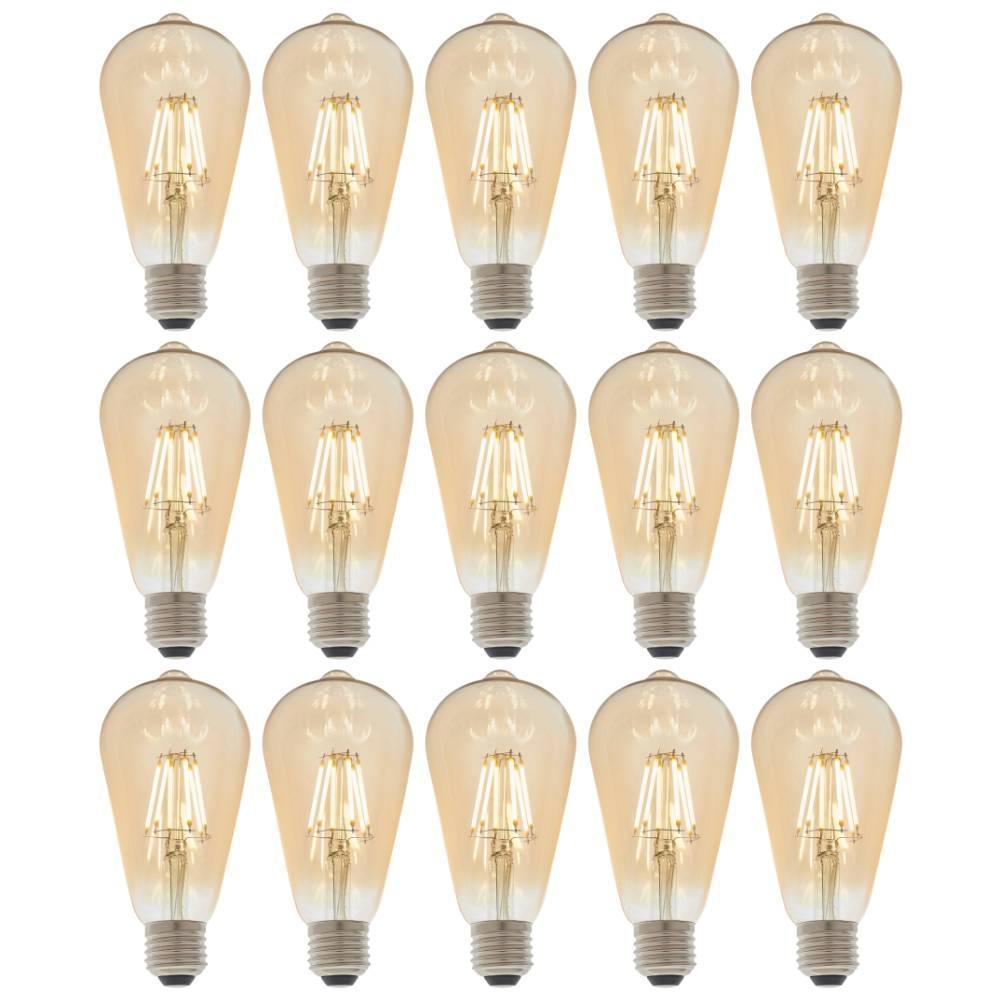 15 X E27 LED Filament Amber Pear Shaped Dimmable 6w Light Bulb