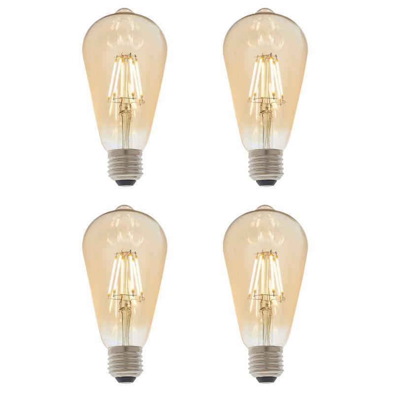4 X E27 LED Filament Amber Pear Shaped Dimmable 6w Light Bulb