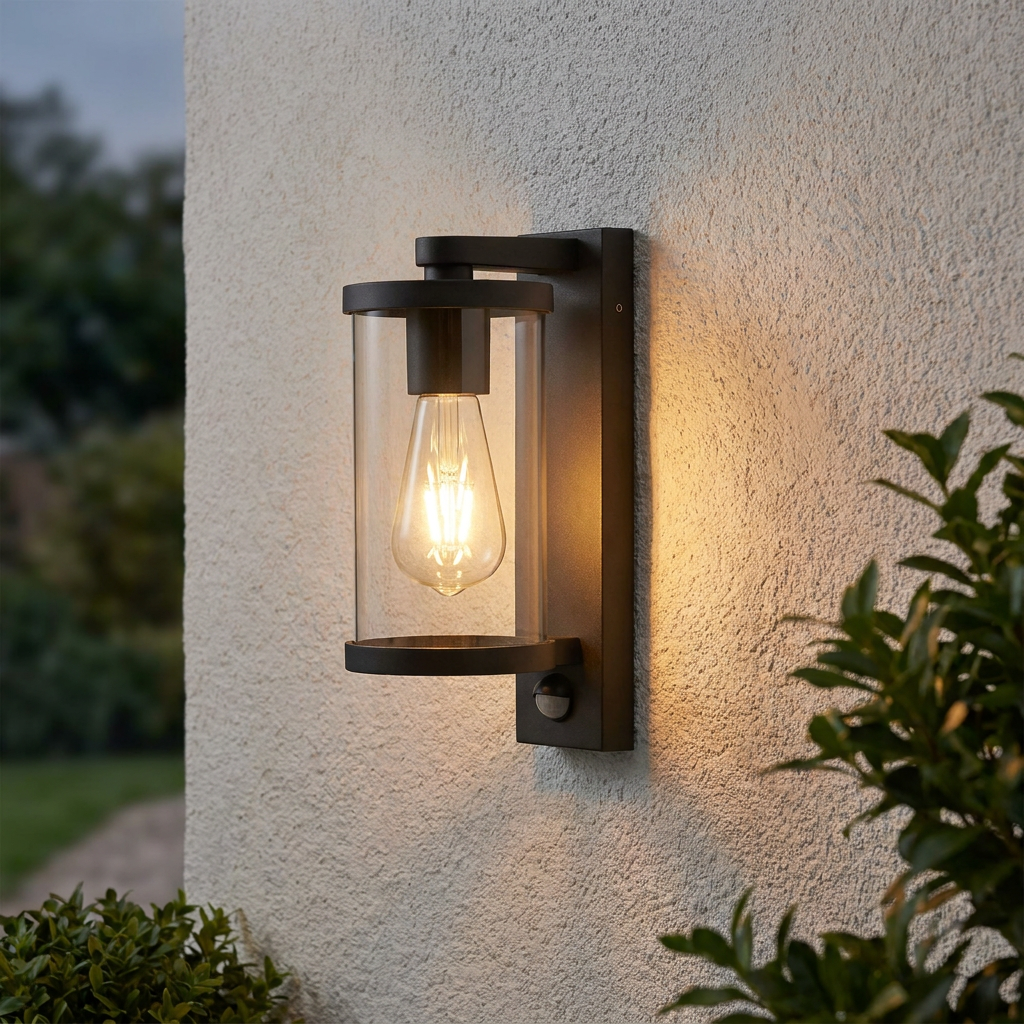 Bakerloo 1 Light Black Outdoor Wall/Porch Light With PIR-warehouse-180926