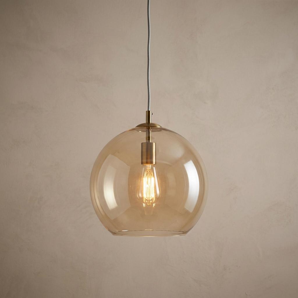 Balls 1 Light Round Amber Glass 35cm Ceiling Pendant-warehouse-180926