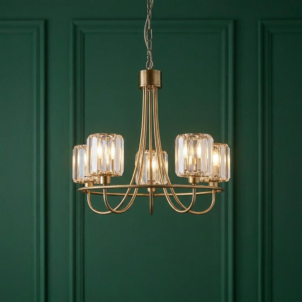 Berenice Brass 5 Light Pendant - Clear Cut Glass Shades-OPEN-BOX-BSL-270826