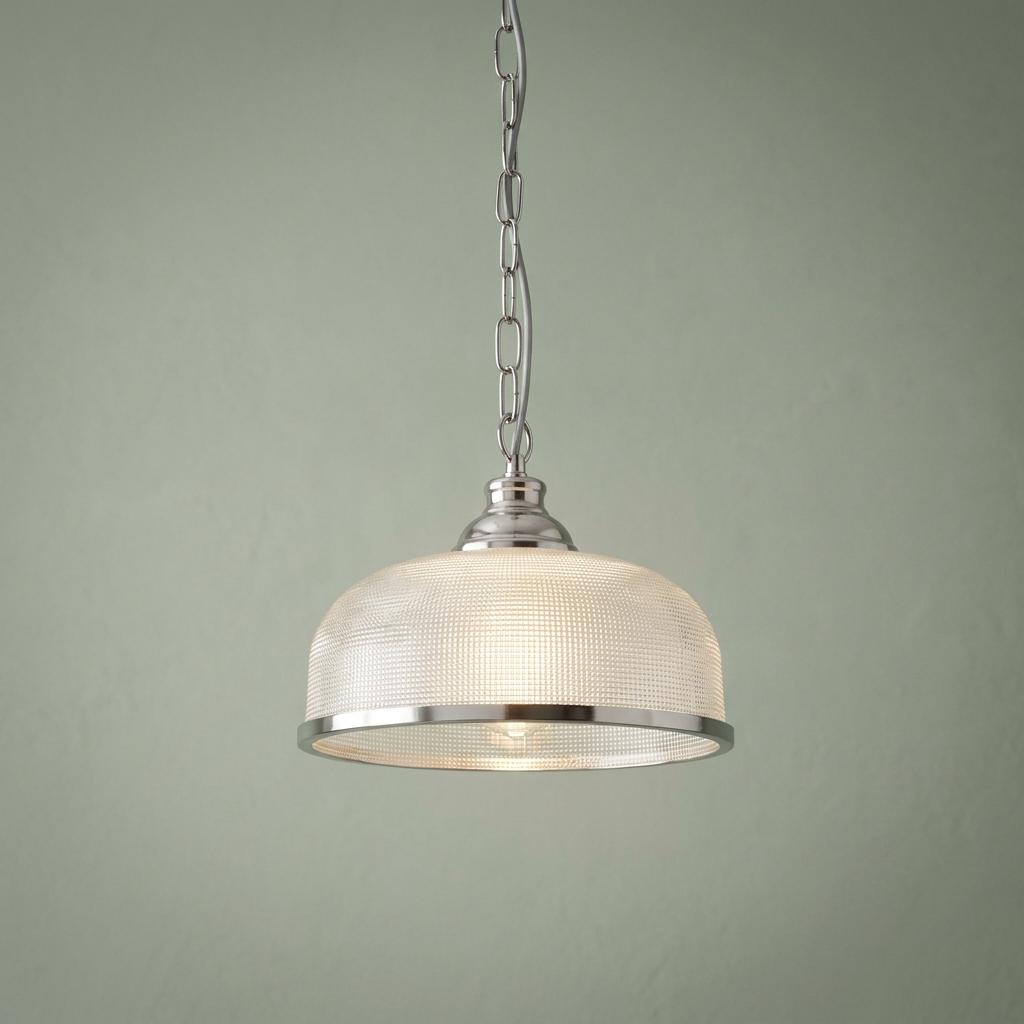 Bistro II 1 Light Silver Pendant - Holophane Glass Shade-warehouse-091026