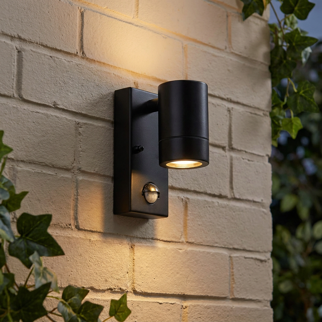 Palin PIR Sensor Black Outdoor DownLight Wall Light IP44 7W
