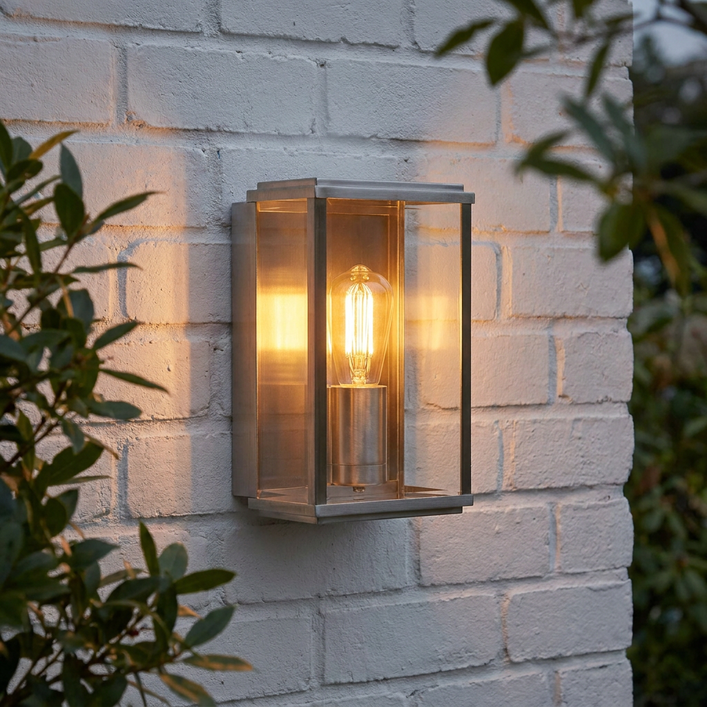 Box Outdoor 1 Light Satin Silver Wall/Porch Lantern-warehouse-180926