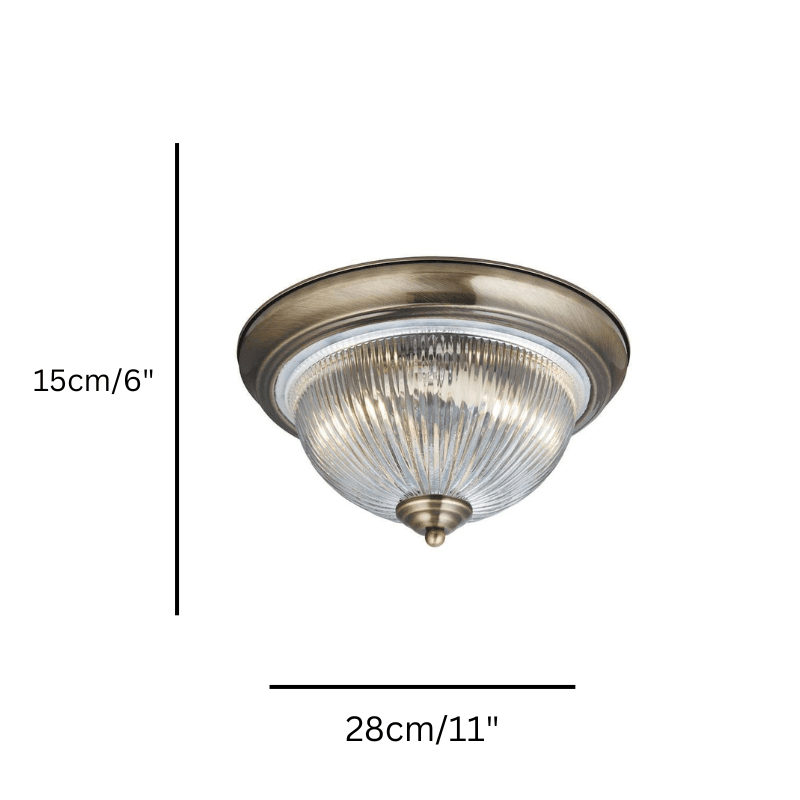 american diner antique brass finish and clear ribbed glass flush ceiling light by searchlighting lighting, living room image