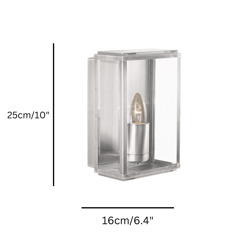 box outdoor 1 light satin silver wall porch lantern by searchlighting lighting, living room image