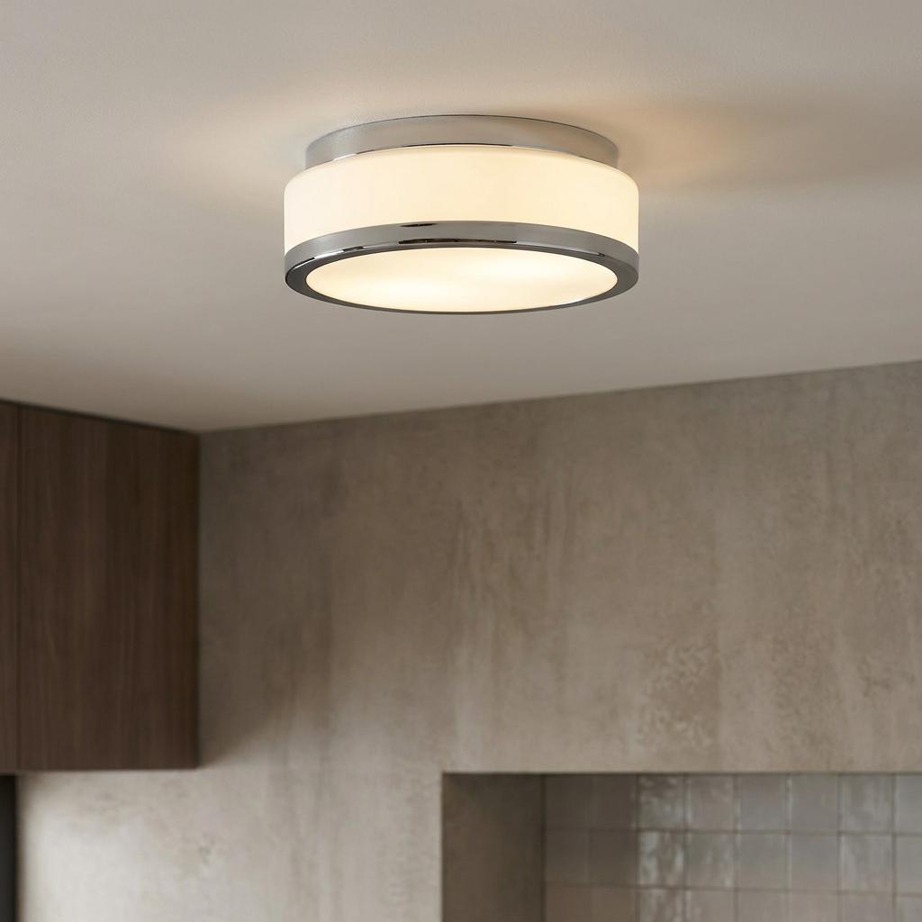 Cheese Bathroom 2 Light Chrome Ceiling Flush White Glass Shade-warehouse-180926