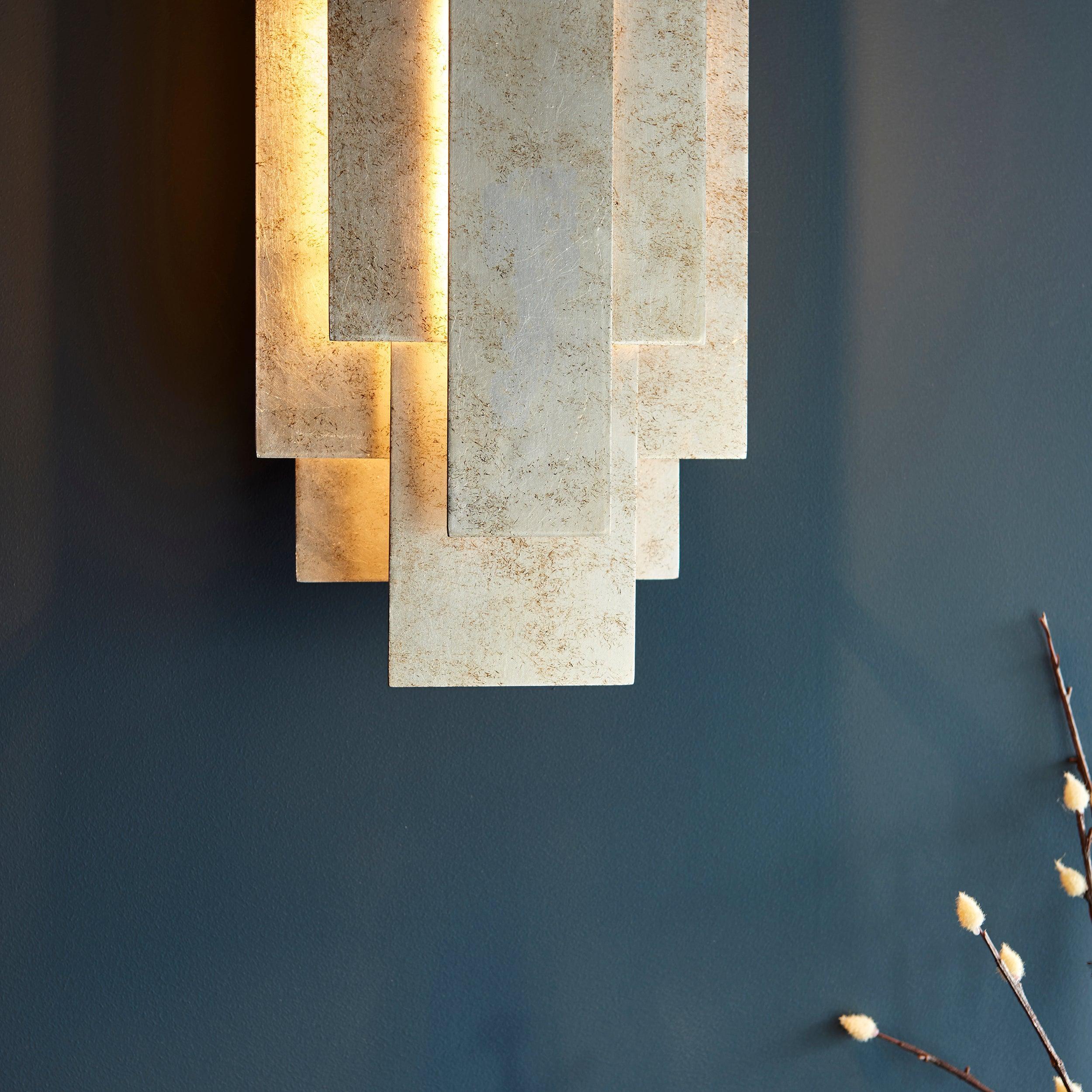 Antwerp Rectangular Silver Art Deco Wall Light-OPEN-BOX-50-040626