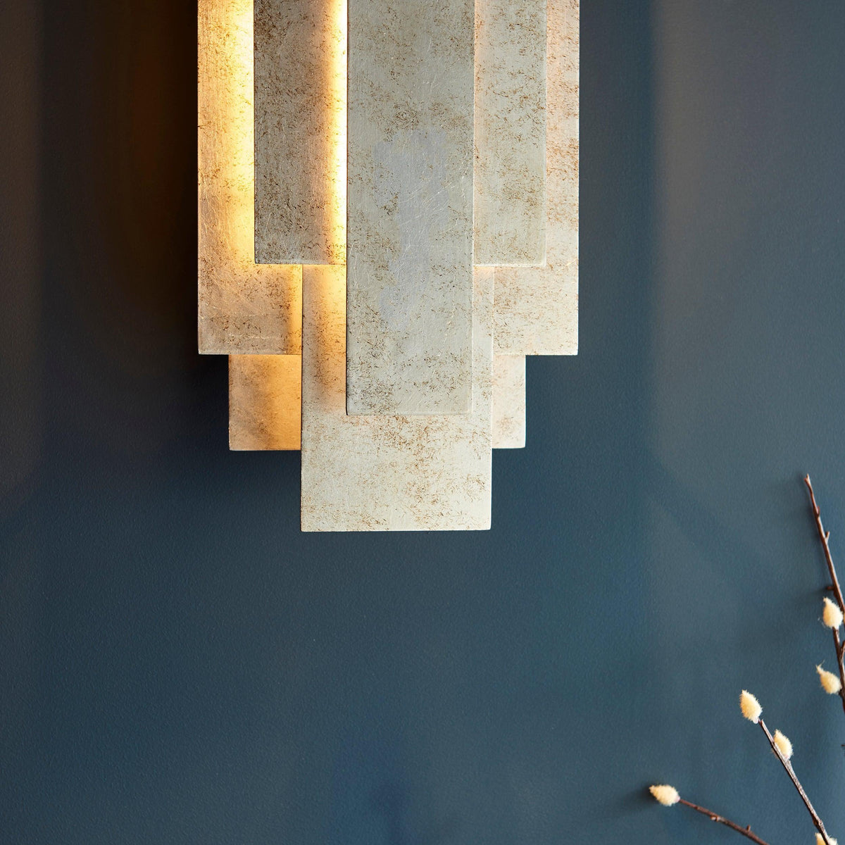 Antwerp Rectangular Silver Art Deco Wall Light-OB-180926