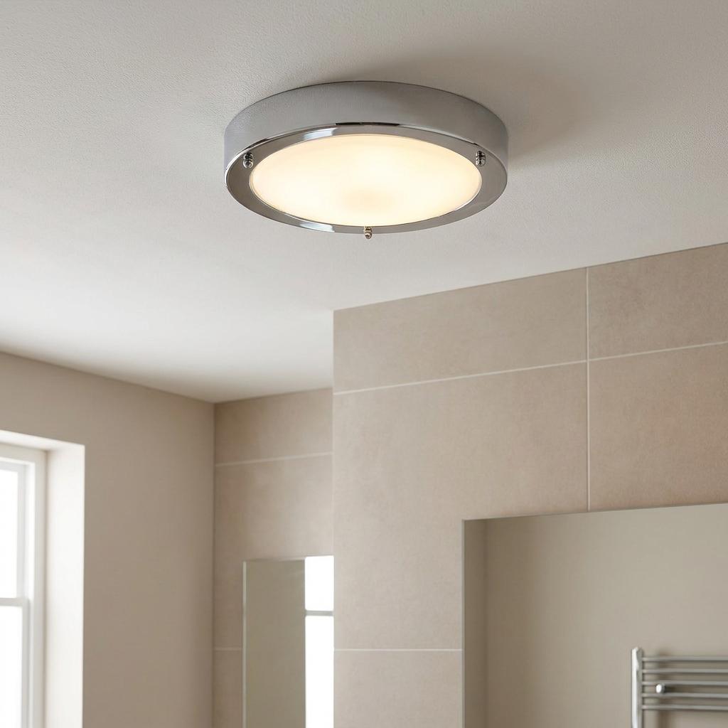 Saxby Portico 1 Light Chrome & Frosted Glass Ceiling Flush — alternate view