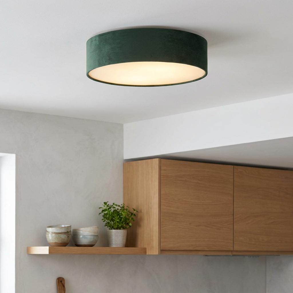 Drum 2 Light Flush Ceiling Light - Green Velvet Shade-warehouse-180926