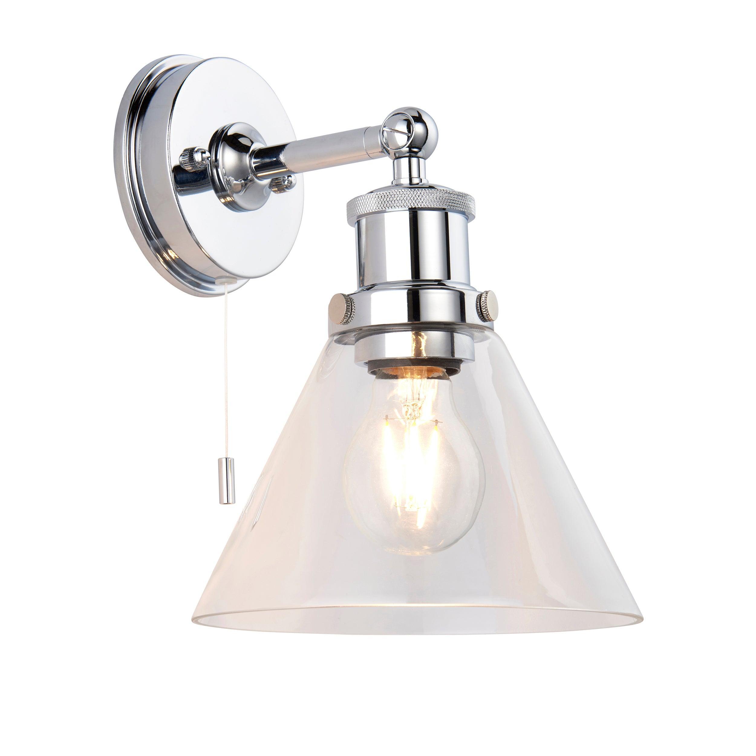 Torbay Clear Bathroom Wall Light - Clear Coned Glass Shade-OPEN-BOX