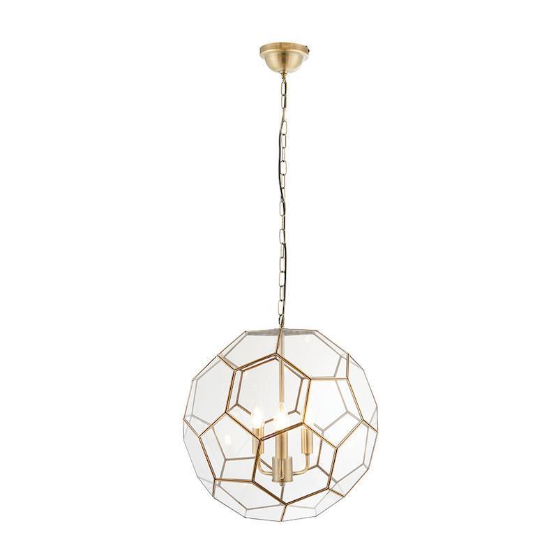 Endon Miele 3 Light Brass & Glass Ceiling Pendant