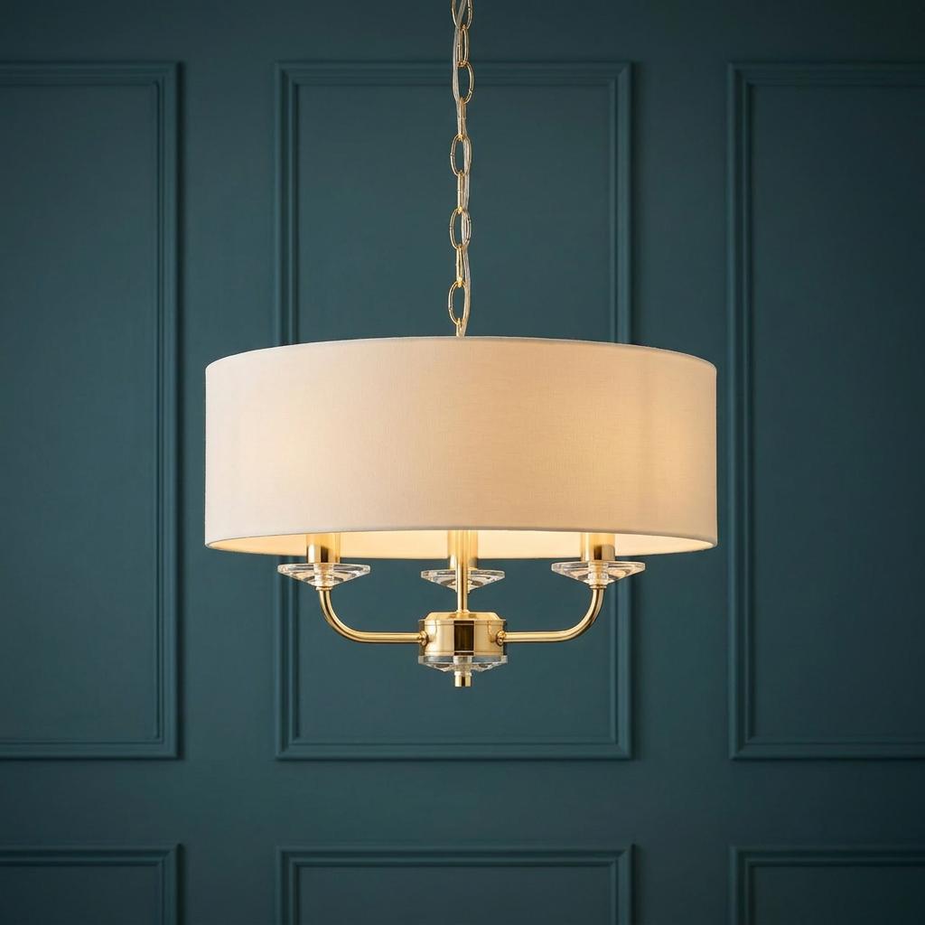 Endon Nixon 3 Light Brass & Glass Ceiling Pendant With Shade-warehouse-180926