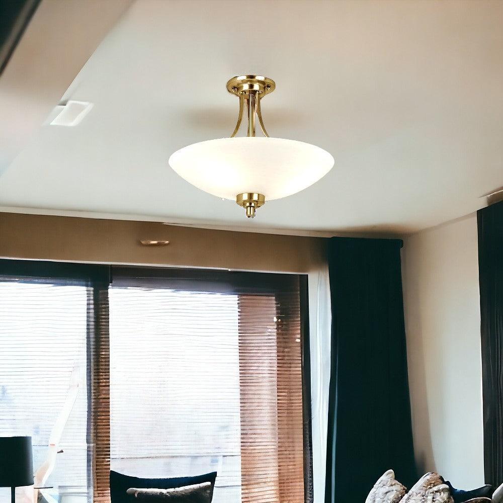 Endon Welles 3 Arm Antique Brass Semi Flush Ceiling Light-WAREHOUSE-40-200326