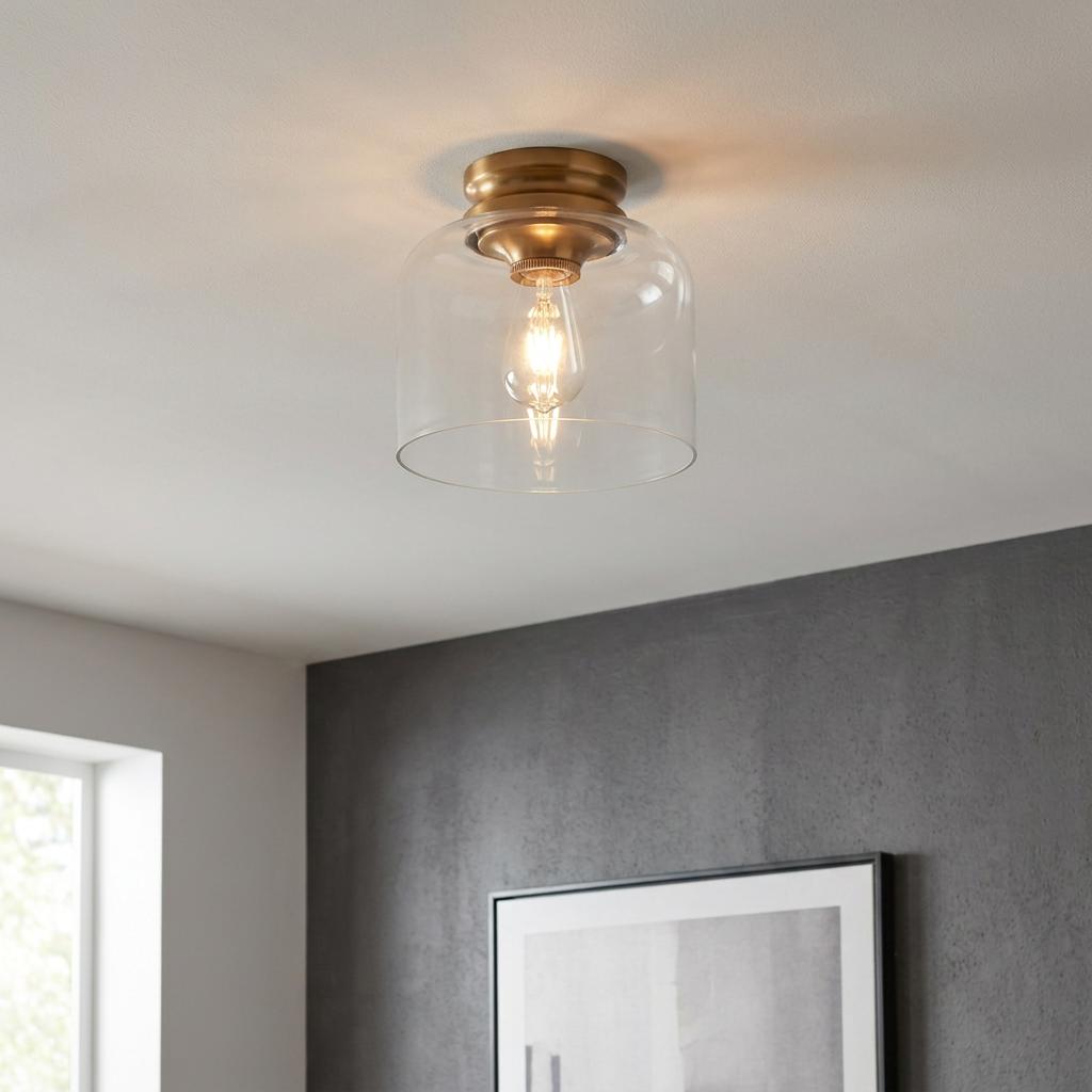 Feiss Hounslow 1 Light Brass Flush Light - Glass Shade-OPEN-BOX-50-270826