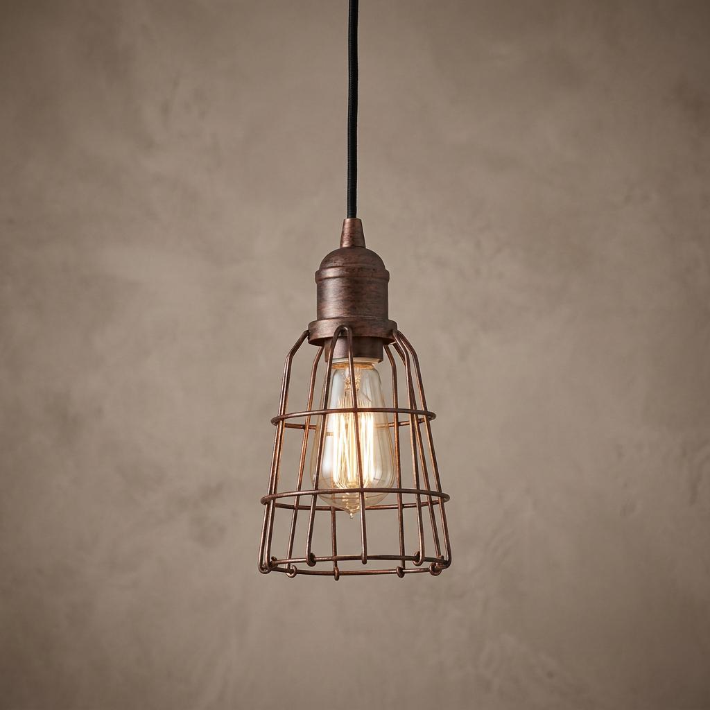 Feiss Urban Renewal Parisian Bronze 1 Light Mini Pendant with wire cage and Edison bulb.