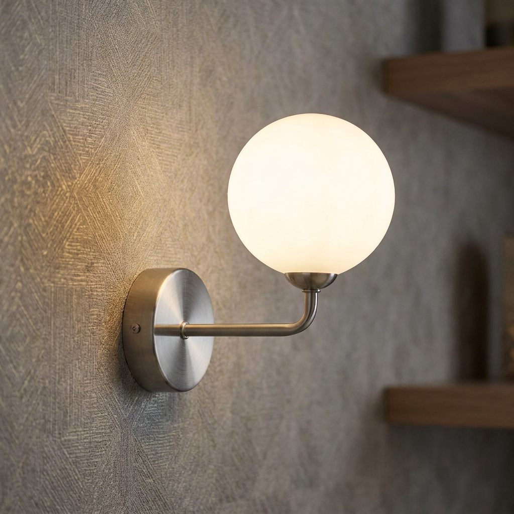 Flaxton Satin Nickel Wall Light With Opal Globe Shade-warehouse-180926