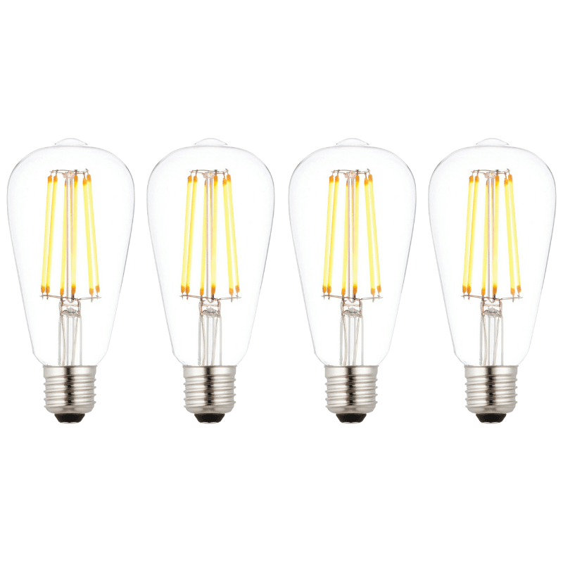 4 X E27 LED 6w Filament Clear Pear Shaped Dimmable Light Bulb