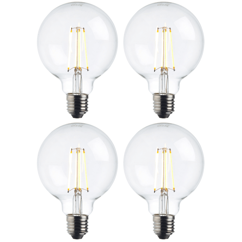 4 x e27 warm white led filament globe light bulb dimmable 7wby saxby lighting