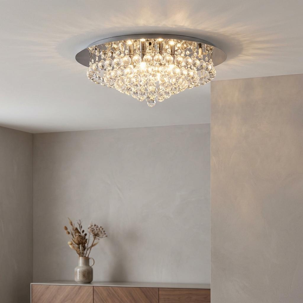 Hanna 8 Light Chrome & Crystal Ball Flush Ceiling Light-warehouse-180926