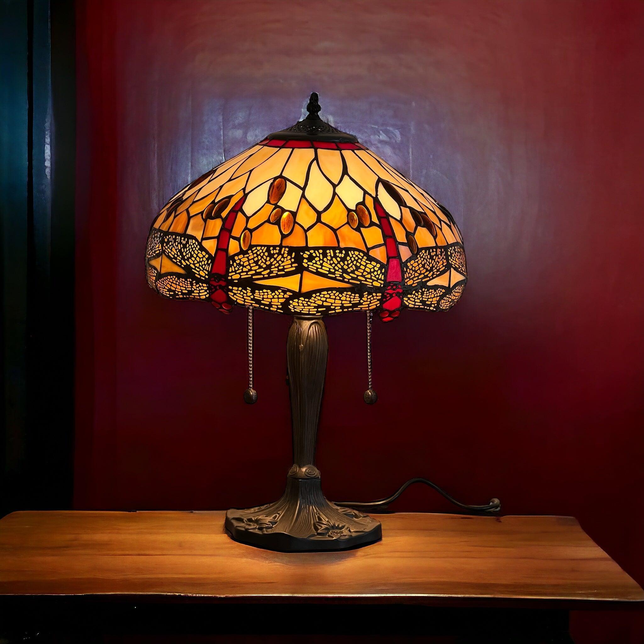 golden dragonfly large tiffany table lamp Living room lighting image