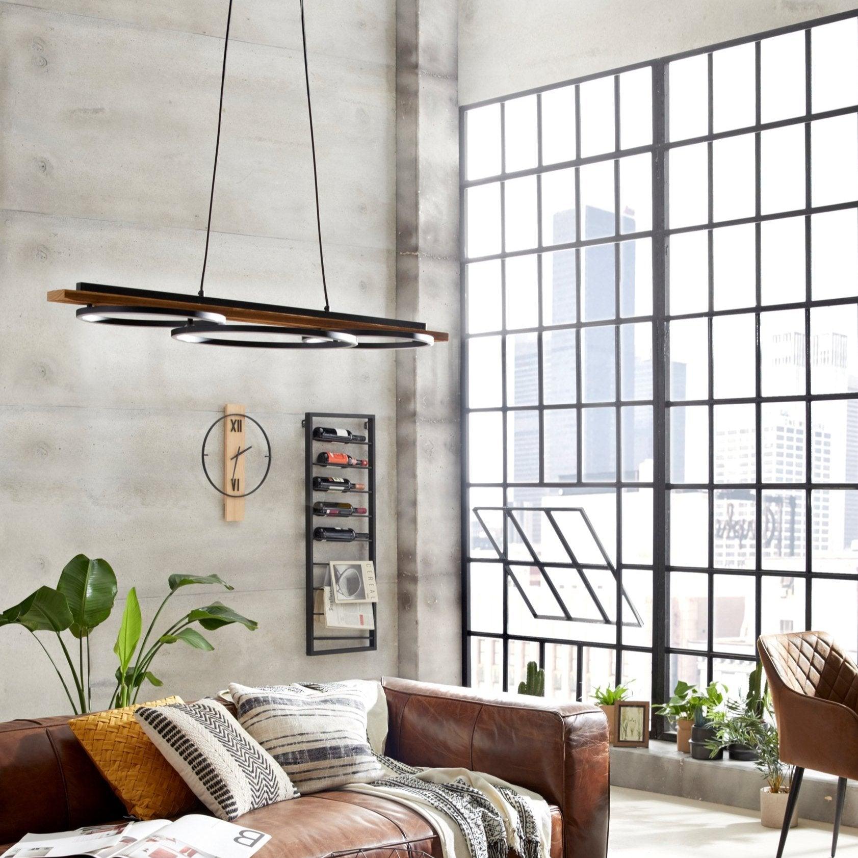 eglo boyal led 3 circle pine wood ceiling pendant living room close up