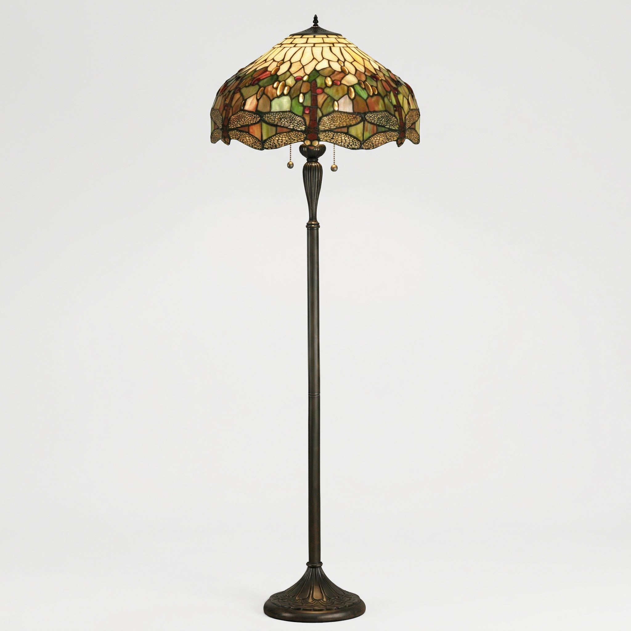 Tiffany-style stained glass floor lamp on a white background