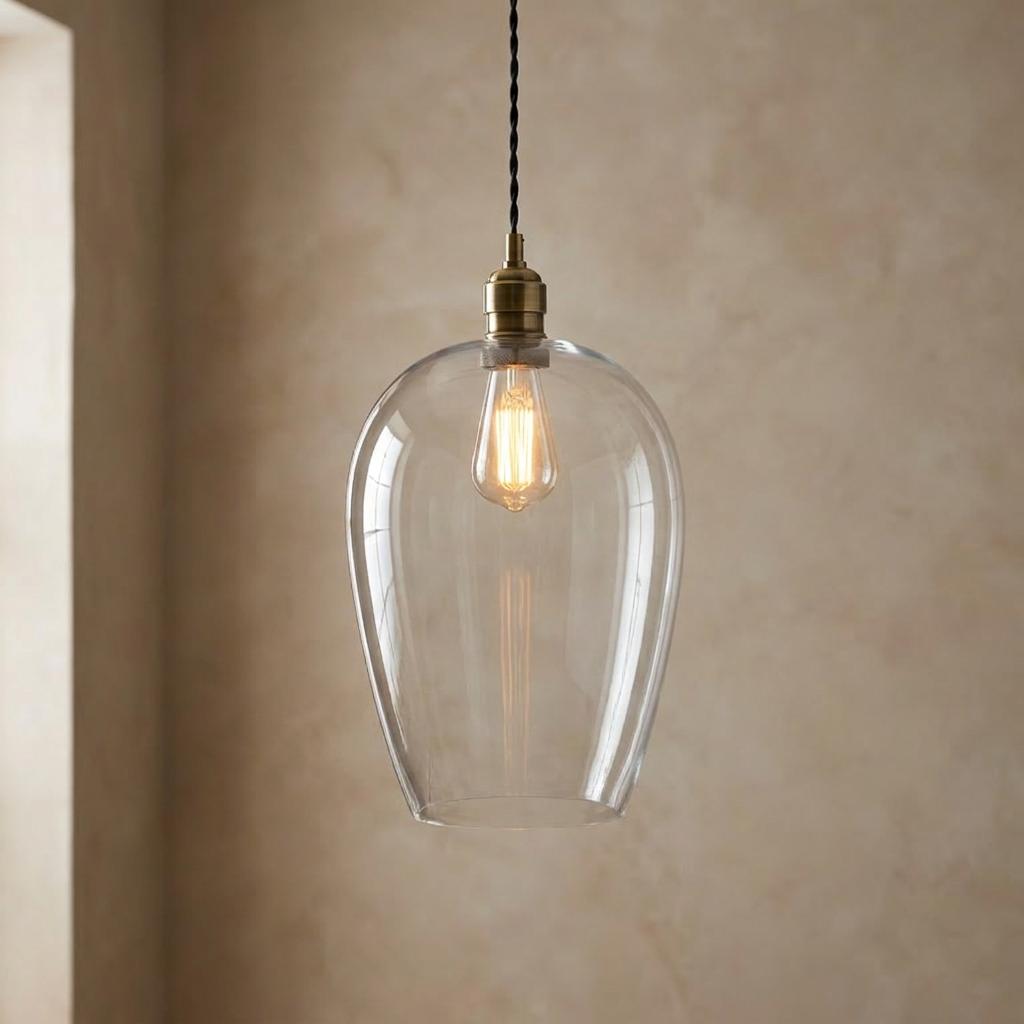 Island Large Brass & Glass Shade Art Deco Ceiling Pendant-OB-180926