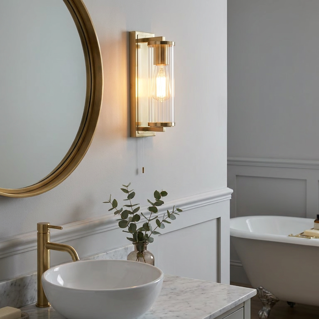Islington Brass Art Deco Bathroom Wall Light - Glass Shade-OPEN-BOX-BSL-270826