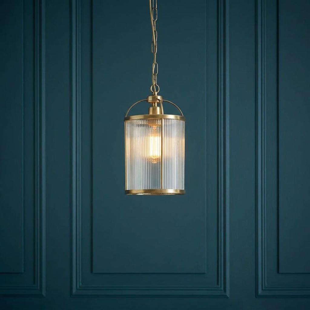 Lambeth Brass & Ribbed Glass Ceiling Pendant-warehouse-180926