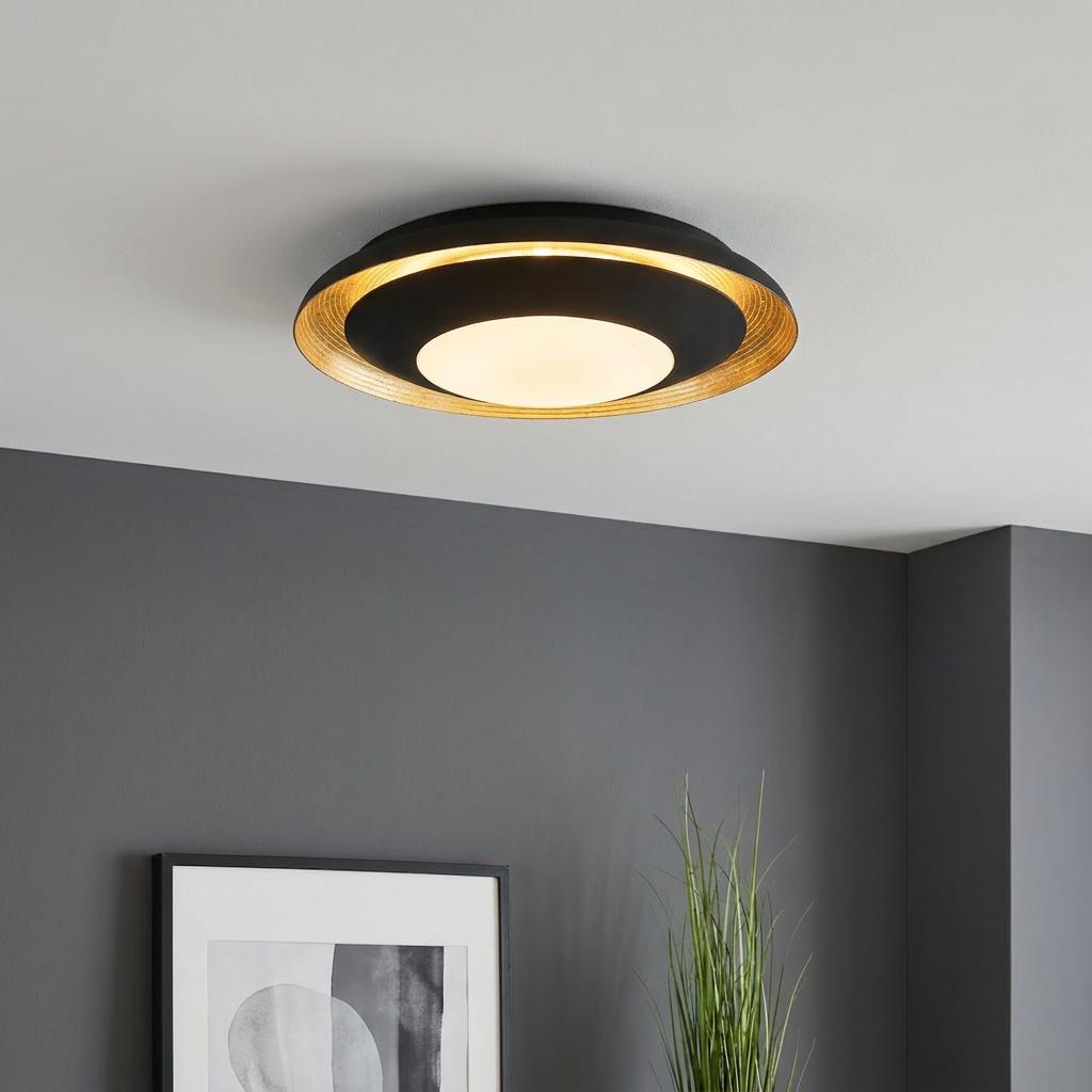 Eglo Canicosa 2 Black & Gold Round LED Flush - 76.5cm by Eglo Lighting — suits living rooms, dining rooms & hallways