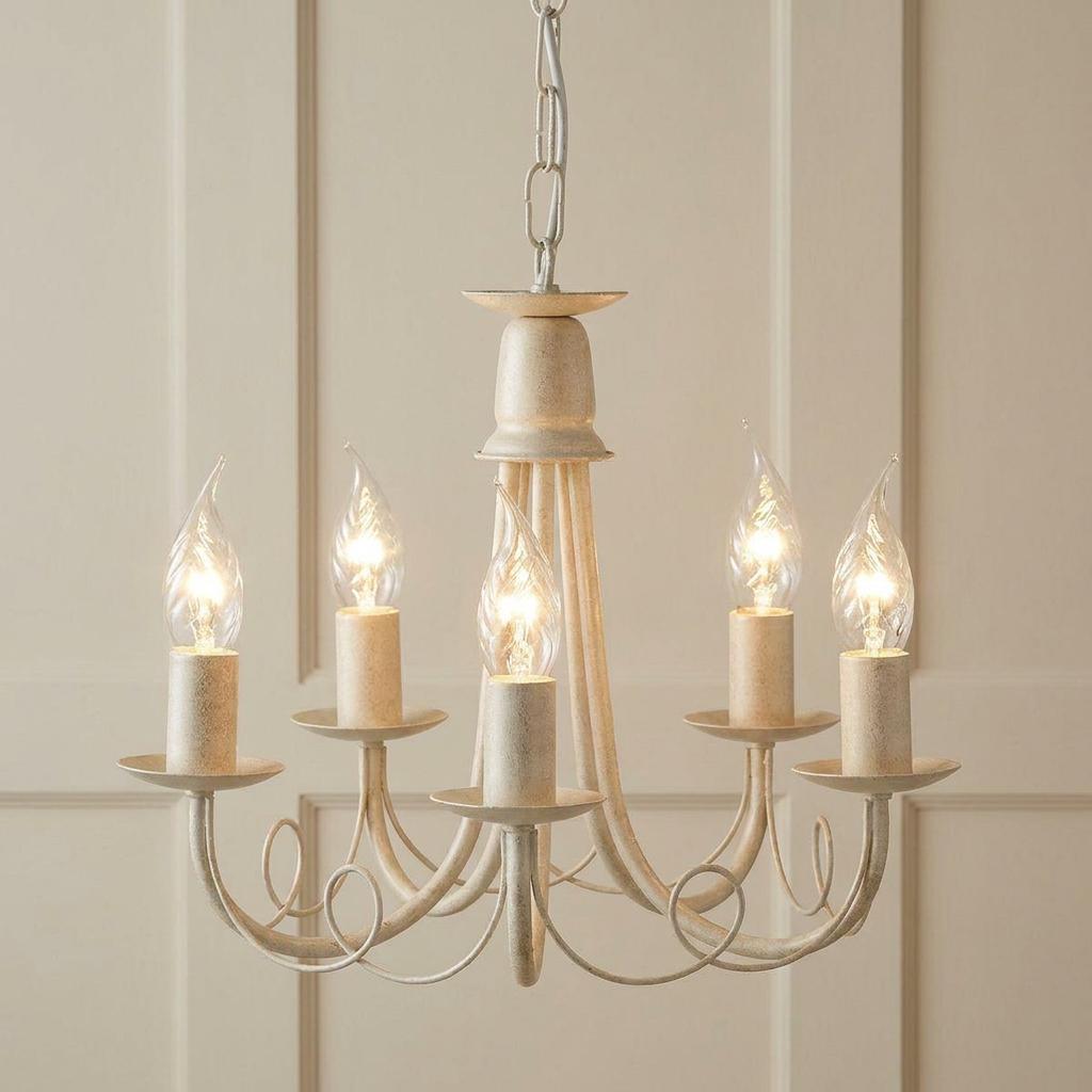 Elstead Minster Ivory & Gold 5 Light Chandelier by Elstead Lighting — suits living rooms, dining rooms & hallways